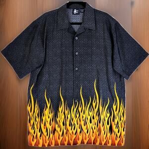 Street Culture Men's ButtonUp Black Geometric Flames Vintage Shirt Size Large